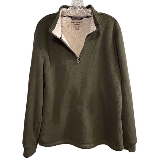 BC Clothing Men's M Green 1/4 Zip Fleece Pullover Sweater Casual - Picture 2 of 11